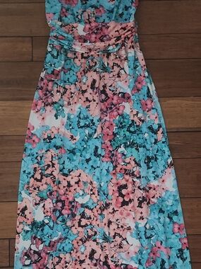 London Times Floral Maxi Skirt — Teal & Pink
